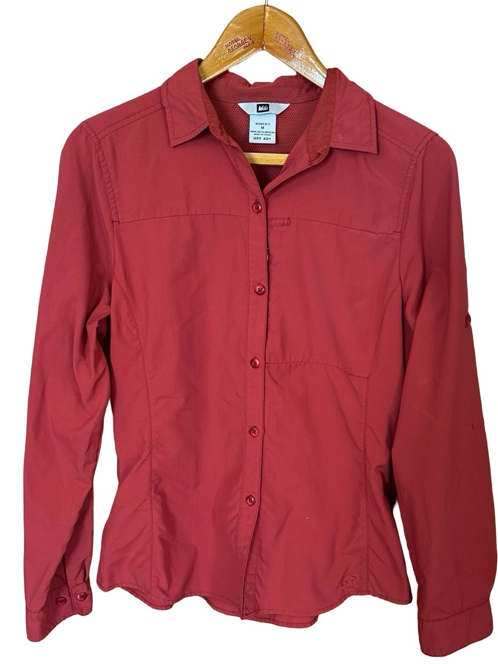 REI Sahara Hiking Button Down Shirt UPF Roll Tab Sleeves Venting Orange Sz M